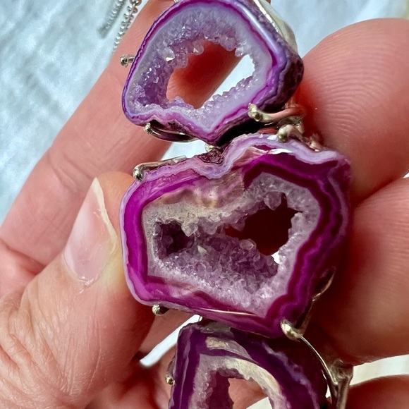 925 Triple Pink Micro Crystal Window Quartz Necklace Pendant - Picture 8 of 10